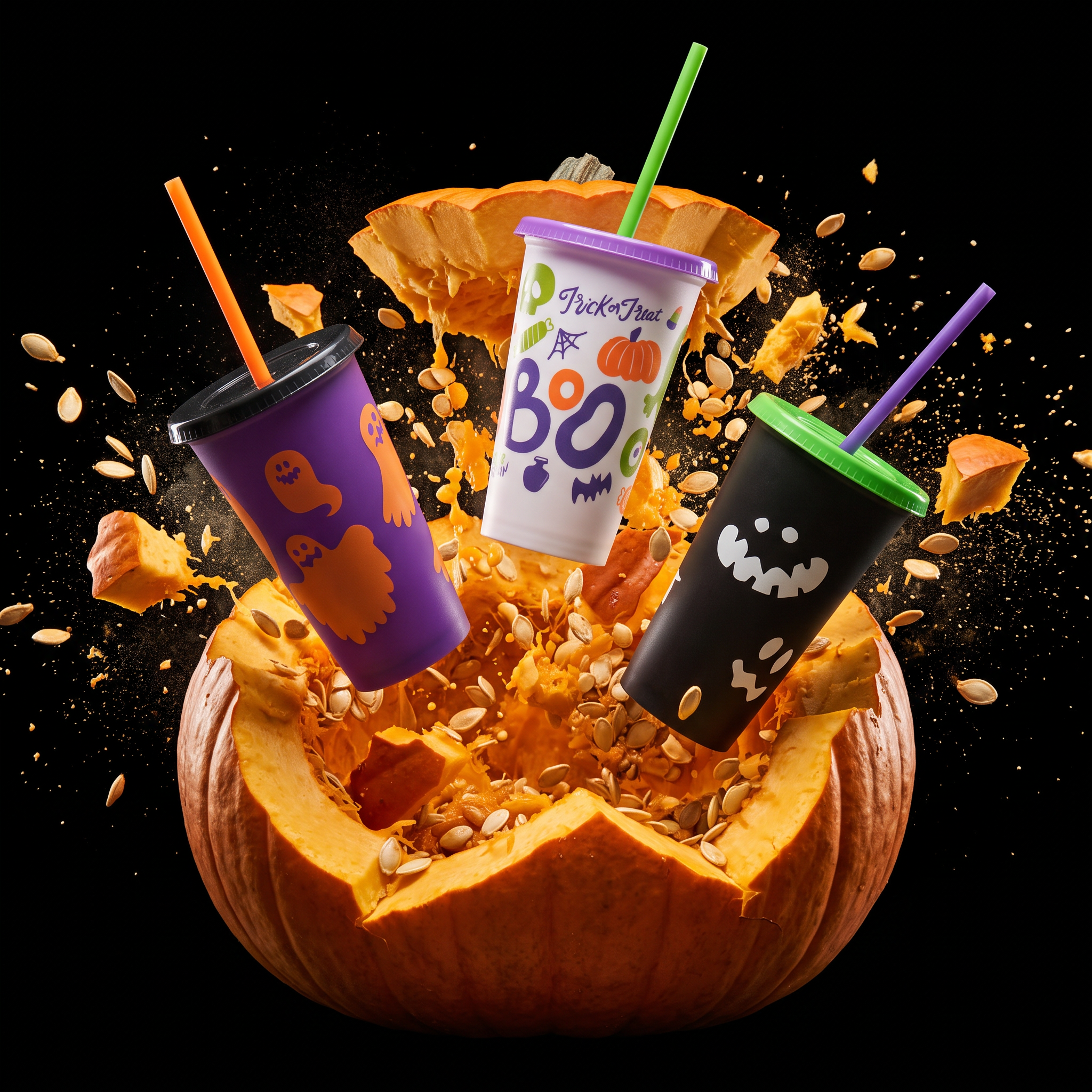 Kit Halloween 16oz 9 Vasos Reutilizables con Tapa y Popote