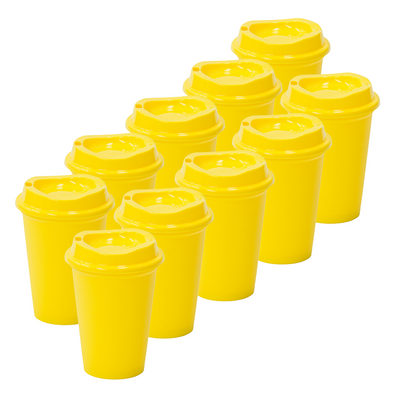 Kit de 10 Vasos STAR 12 OZ con tapa cafetera · Amarillo Verano