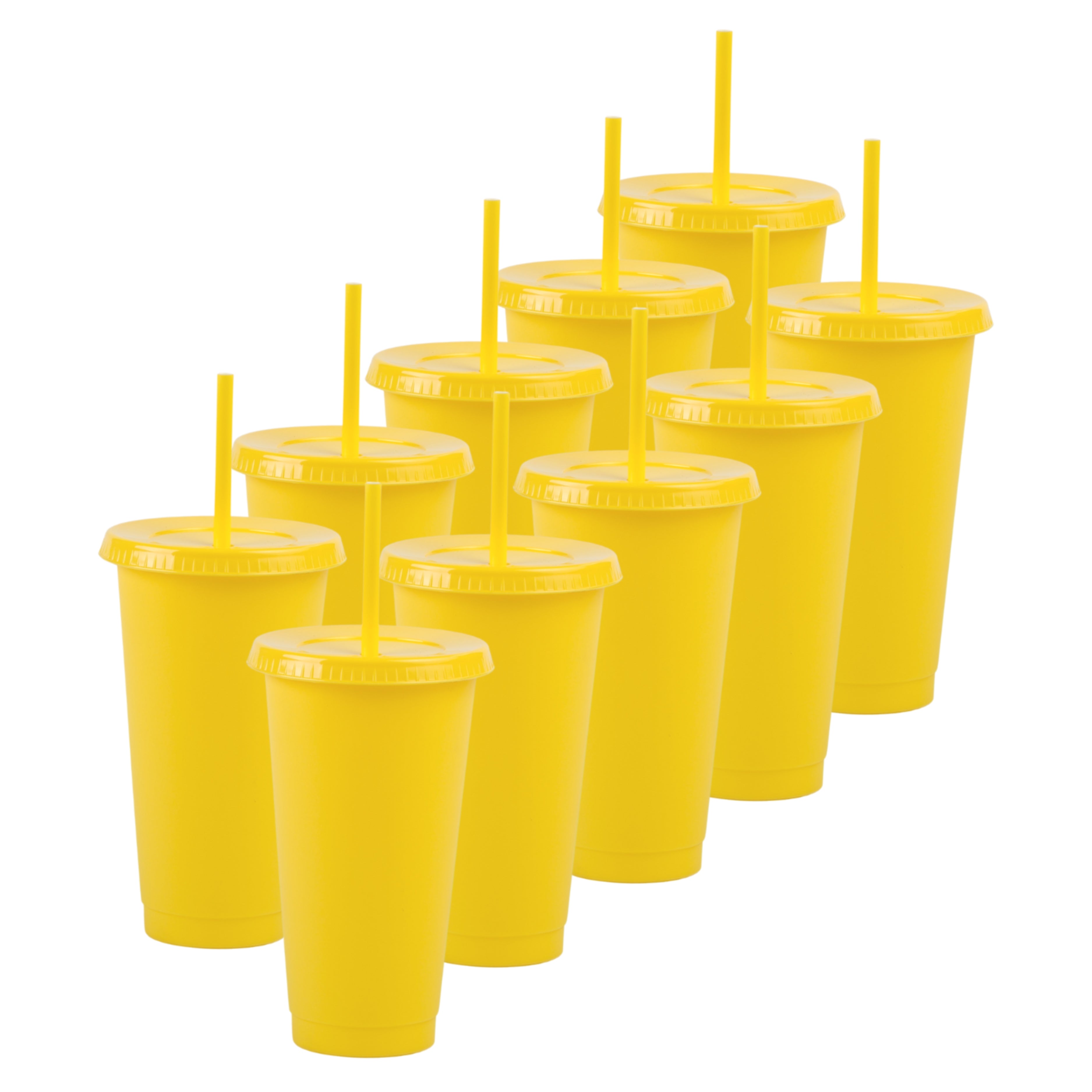 Kit de 10 Vasos SUN 24 OZ tapa plana y popote