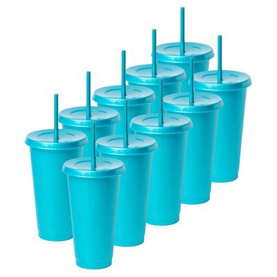 Kit de 10 Vasos SUN 24 OZ tapa plana y popote · Aqua Metálico