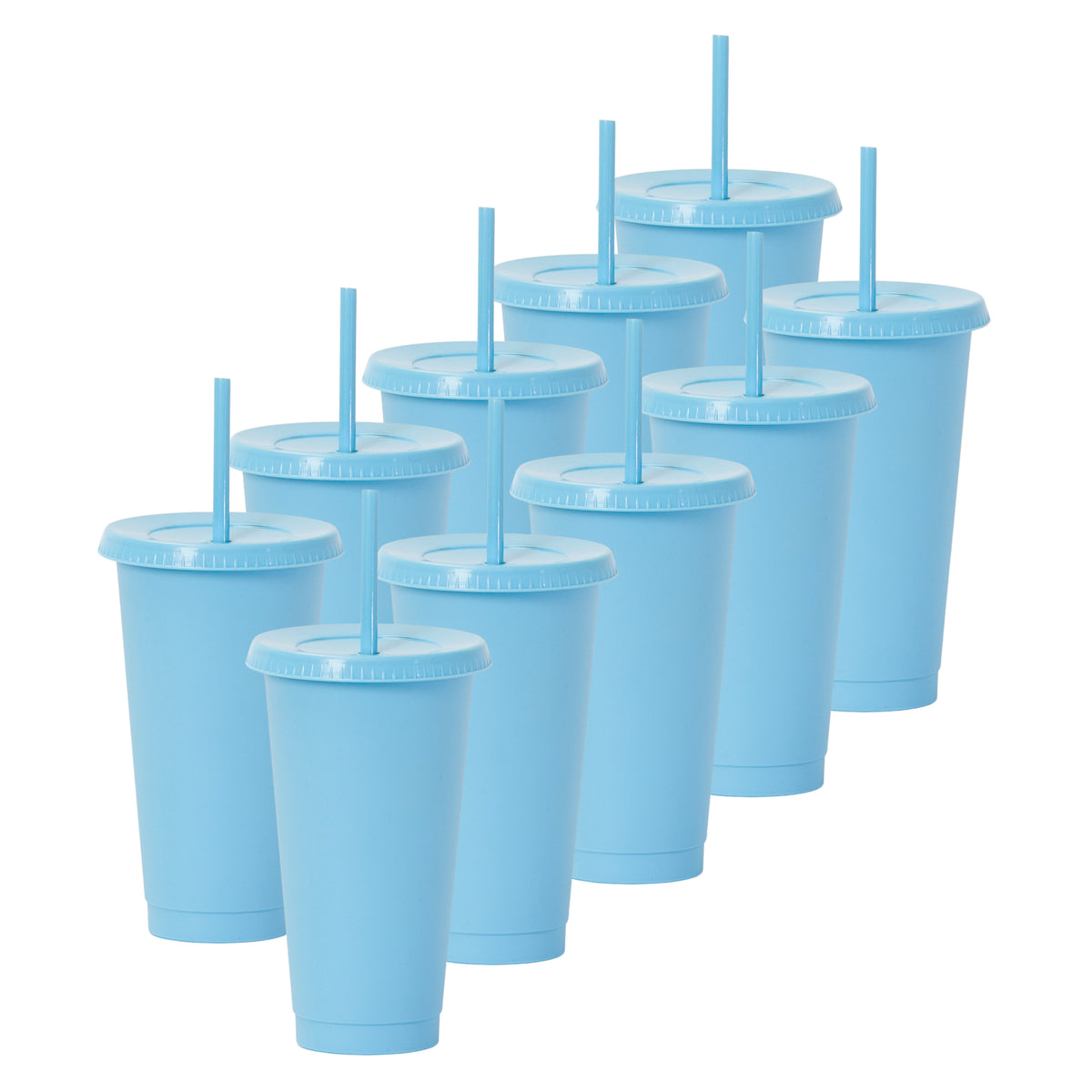 Kit de 10 Vasos SUN 24 OZ tapa plana y popote