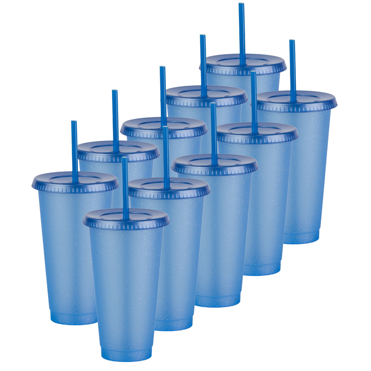 Kit de 10 Vasos SUN 24 OZ tapa plana y popote