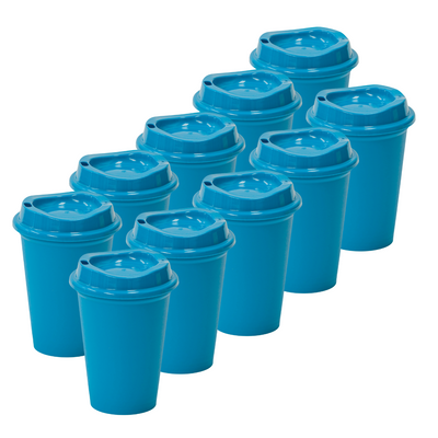 Kit de 10 Vasos STAR 12 OZ con tapa cafetera · Azul Neón