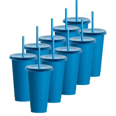 Kit de 10 Vasos SUN 24 OZ tapa plana y popote · Azul Neón