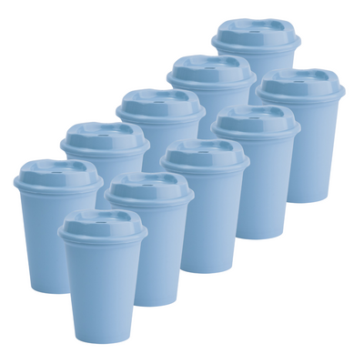 Kit de 10 Vasos STAR 12 OZ con tapa cafetera · Azul Pastel
