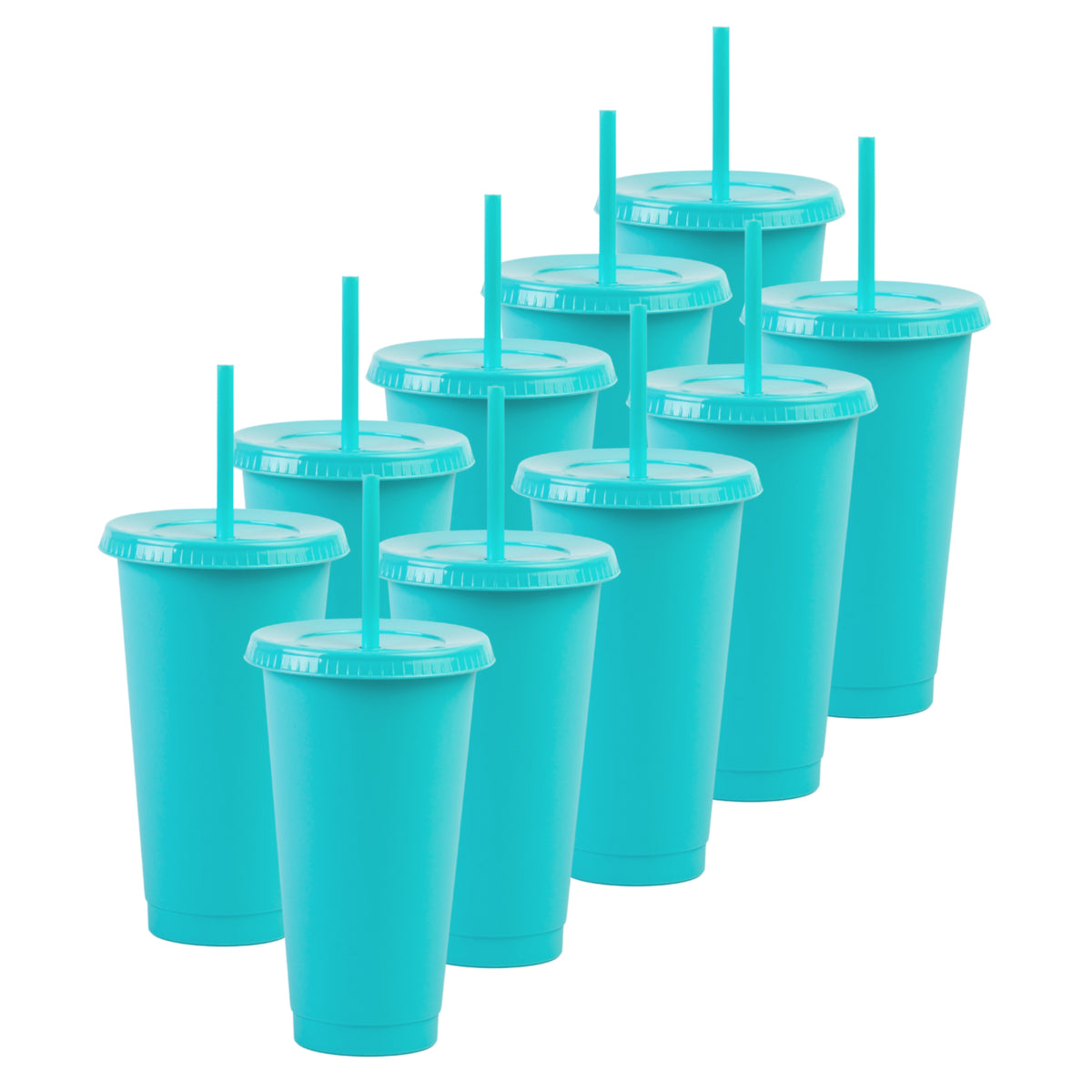 Kit de 10 Vasos SUN 24 OZ tapa plana y popote