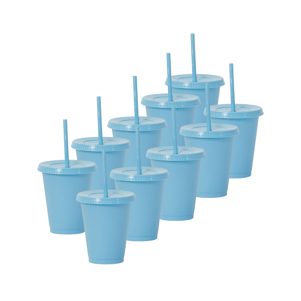 Kit de 10 Vasos SUN 16 OZ tapa plana y popote