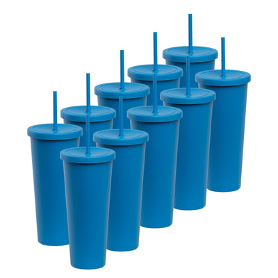 Kit de 10 Vasos ROCKET 34 OZ tapa giratoria y popote · Azul Neón