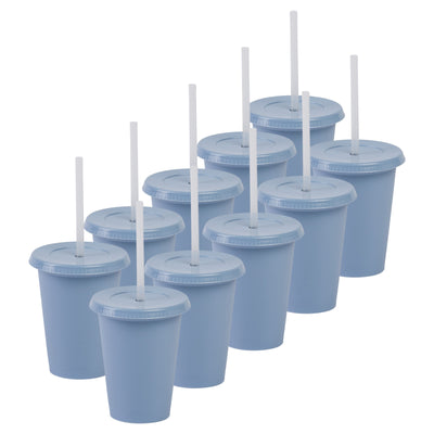 Kit de 10 Vasos SUN SLIM 12 OZ tapa plana y popote · Azul Pastel