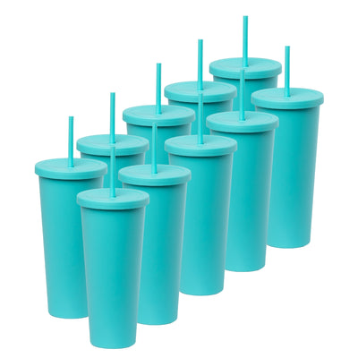 Kit de 10 Vasos ROCKET 34 OZ tapa giratoria y popote · Azul Turquesa