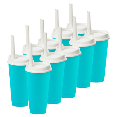 Kit de 10 Vasos MOON 24 OZ tapa y popote ancho · Azul Turquesa