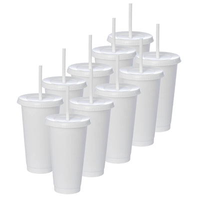 Kit de 10 Vasos SUN 24 OZ tapa plana y popote · Blanco