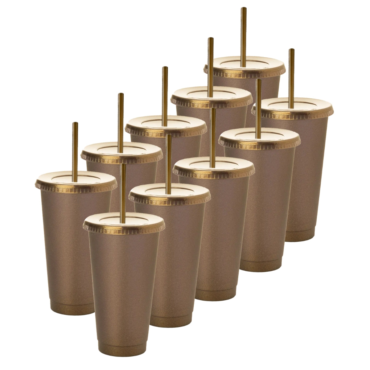 Kit de 10 Vasos SUN 24 OZ tapa plana y popote