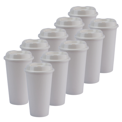 Kit de 10 Vasos STAR 16 OZ con tapa cafetera · Beige