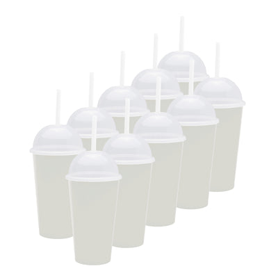 Kit de 10 Vasos SATURN 16 OZ tapa domo y popote · Beige