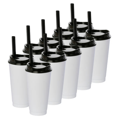 Kit de 10 Vasos MOON 24 OZ tapa y popote ancho · Blanco