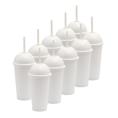 Kit de 10 Vasos SATURN 16 OZ tapa domo y popote · Blanco