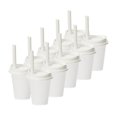 Kit de 10 Vasos MOON 16 OZ tapa y popote ancho · Blanco