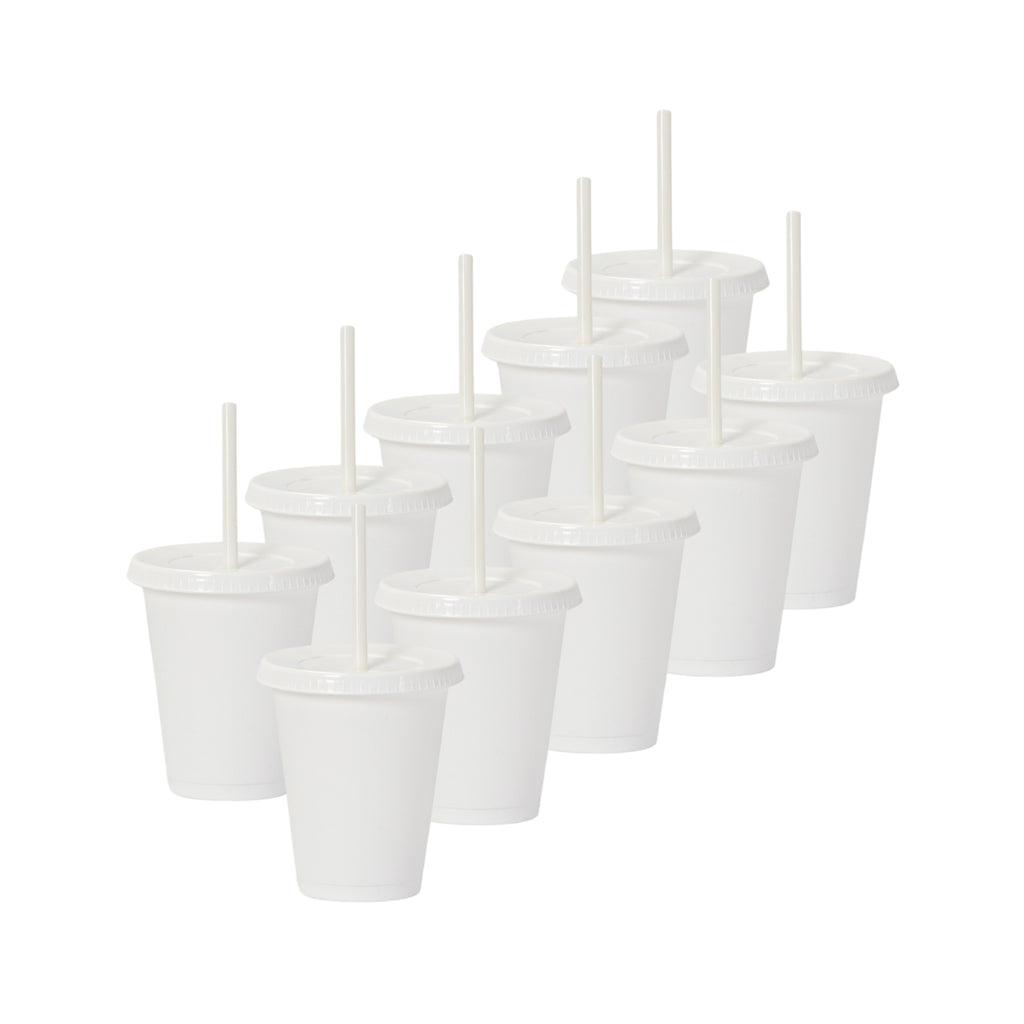 Kit de 10 Vasos SUN 16 OZ tapa plana y popote