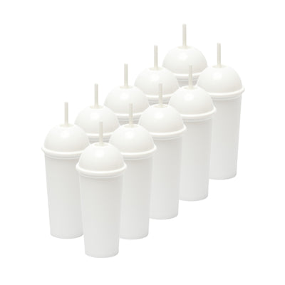 Kit de 10 Vasos SATURN 20 OZ tapa domo y popote · Blanco