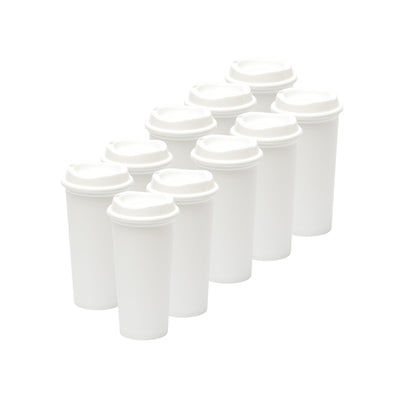 Kit de 10 Vasos STAR 20 OZ con tapa cafetera · Blanco