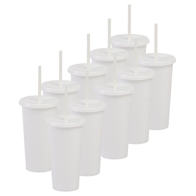 Kit de 10 Vasos SUN SLIM 20 OZ tapa plana y popote · Blanco