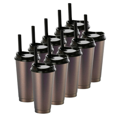 Kit de 10 Vasos MOON 24 OZ tapa y popote ancho · Bronce