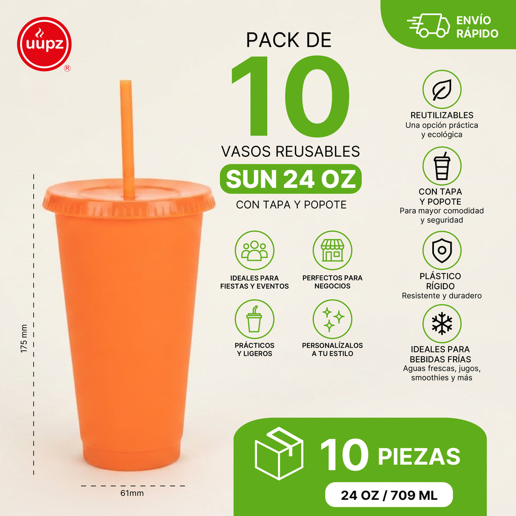 Kit Vasos Fiesta Dinosaurios SUN 24oz 10 Piezas con Tapa y Popote