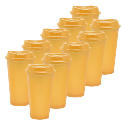 Kit de 10 Vasos STAR 16 OZ con tapa cafetera · Dorado