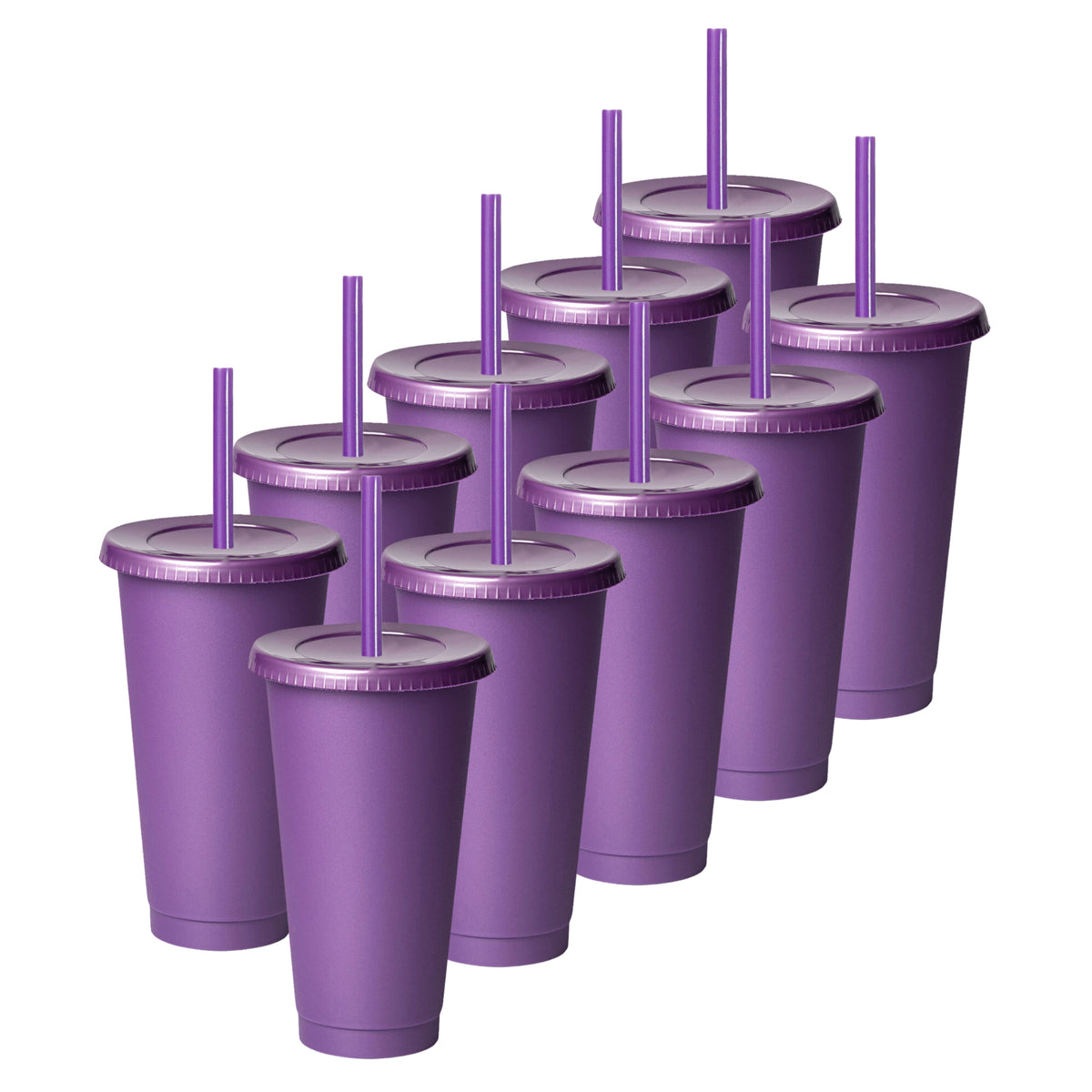 Kit de 10 Vasos SUN 24 OZ tapa plana y popote