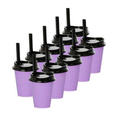 Kit de 10 Vasos MOON 16 OZ tapa y popote ancho · Morado Pastel