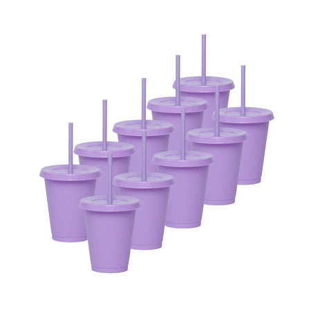 Kit de 10 Vasos SUN 16 OZ tapa plana y popote
