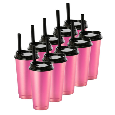 Kit de 10 Vasos MOON 24 OZ tapa y popote ancho · Morado Tornasol