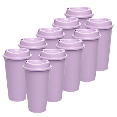 Kit de 10 Vasos STAR 16 OZ con tapa cafetera · Morado Pastel