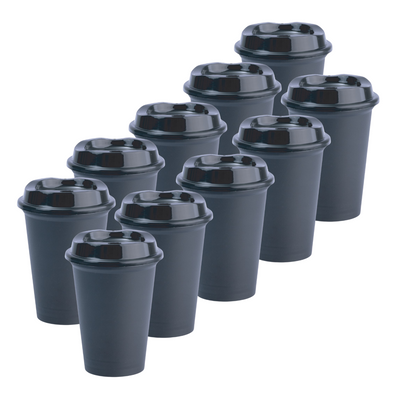 Kit de 10 Vasos STAR 12 OZ con tapa cafetera · Negro