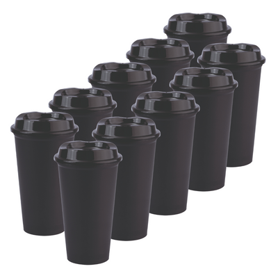 Kit de 10 Vasos STAR 16 OZ con tapa cafetera · Negro