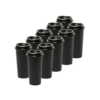 Kit de 10 Vasos STAR 20 OZ con tapa cafetera · Negro