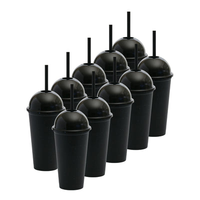 Kit de 10 Vasos SATURN 16 OZ tapa domo y popote · Negro