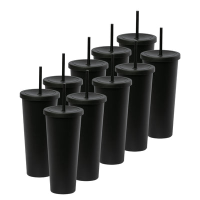 Kit de 10 Vasos ROCKET 34 OZ tapa giratoria y popote · Negro