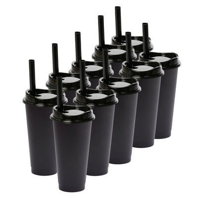 Kit de 10 Vasos MOON 24 OZ tapa y popote ancho · Negro