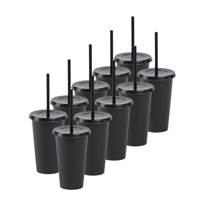 Kit de 10 Vasos SUN SLIM 16 OZ tapa plana y popote · Negro