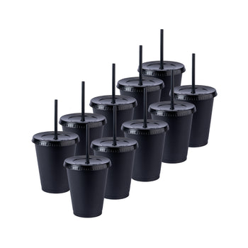 Kit de 10 Vasos SUN 16 OZ tapa plana y popote