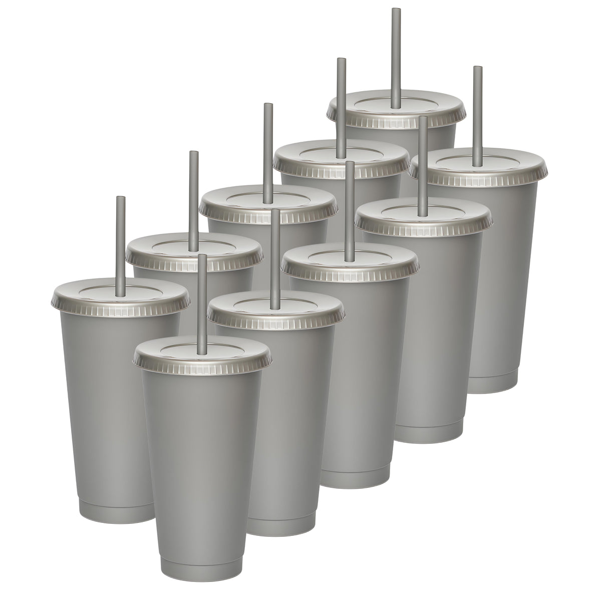 Kit de 10 Vasos SUN 24 OZ tapa plana y popote