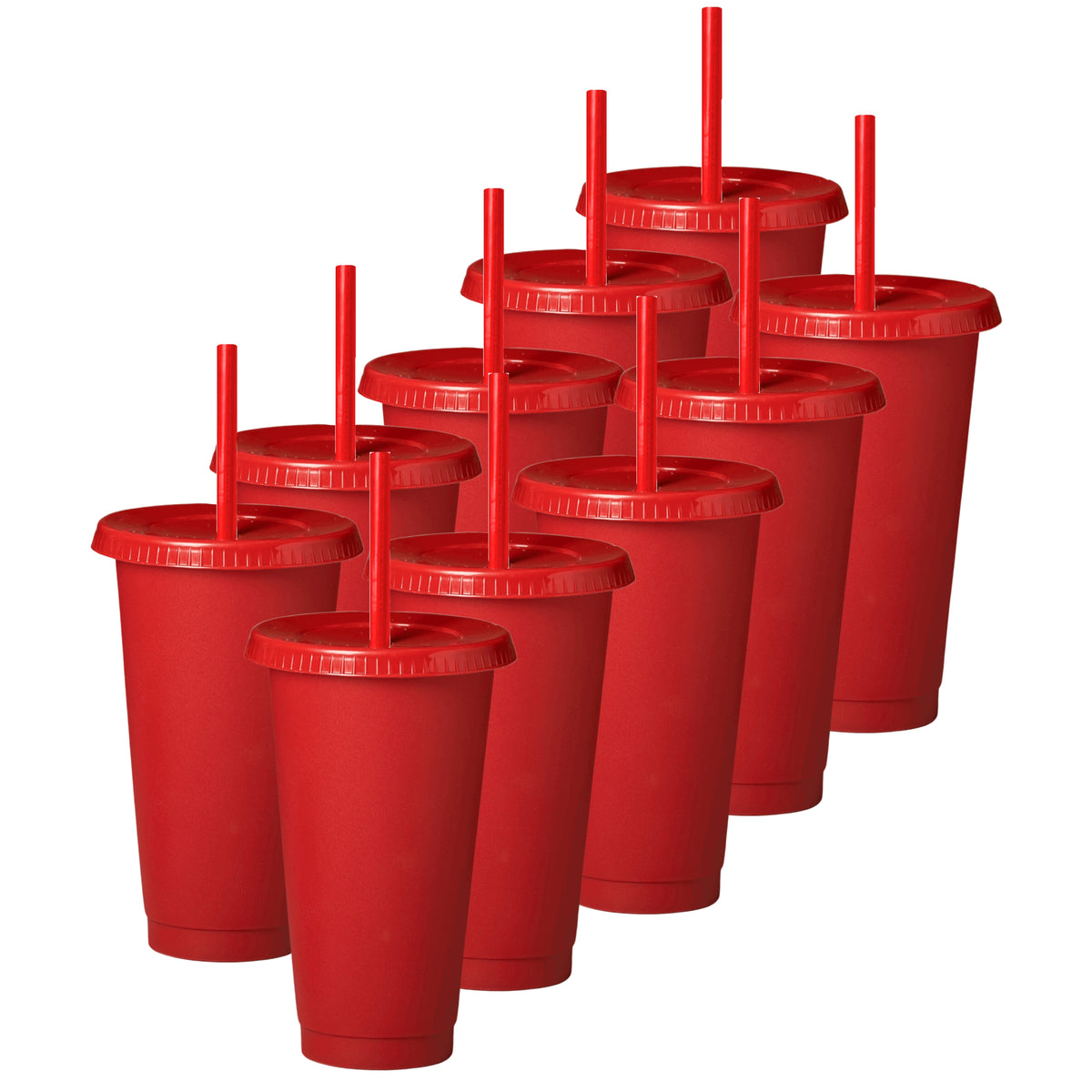 Kit de 10 Vasos SUN 24 OZ tapa plana y popote