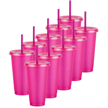 Kit de 10 Vasos SUN 24 OZ tapa plana y popote