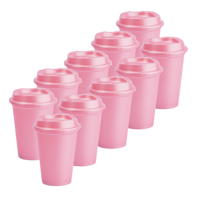 Kit de 10 Vasos STAR 12 OZ con tapa cafetera · Rosa Gold