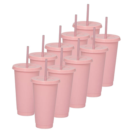 Kit de 10 Vasos SUN 24 OZ tapa plana y popote