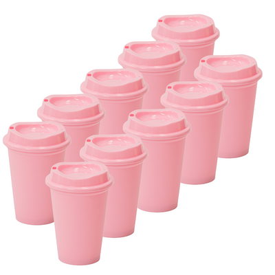 Kit de 10 Vasos STAR 12 OZ con tapa cafetera · Rosa Pastel