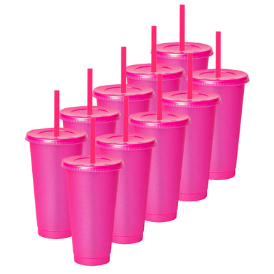 Kit de 10 Vasos SUN 24 OZ tapa plana y popote · Rosa