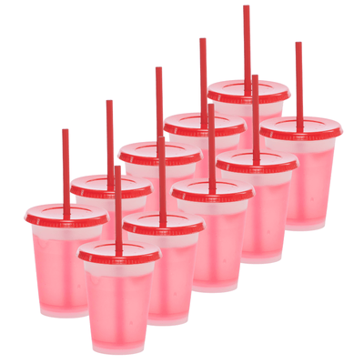 Kit Diversión Vasos SUN SLIM 12 OZ tapa plana con popote - Efecto Mágico · Rojo Mágico